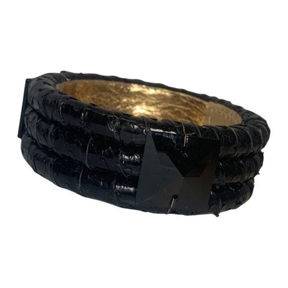 Ted Rossi NYC Black Gold Wrapped Leather Faceted Big Bead Statement Bracelet 7.5 - Picture 7 of 11